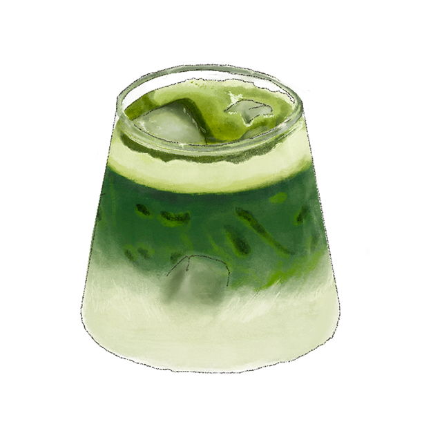 A glass of iced matcha